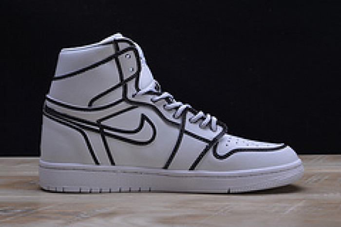 nike air jordan 1 retro “comic 3d pencil” white hand-painted mens aa4724-110